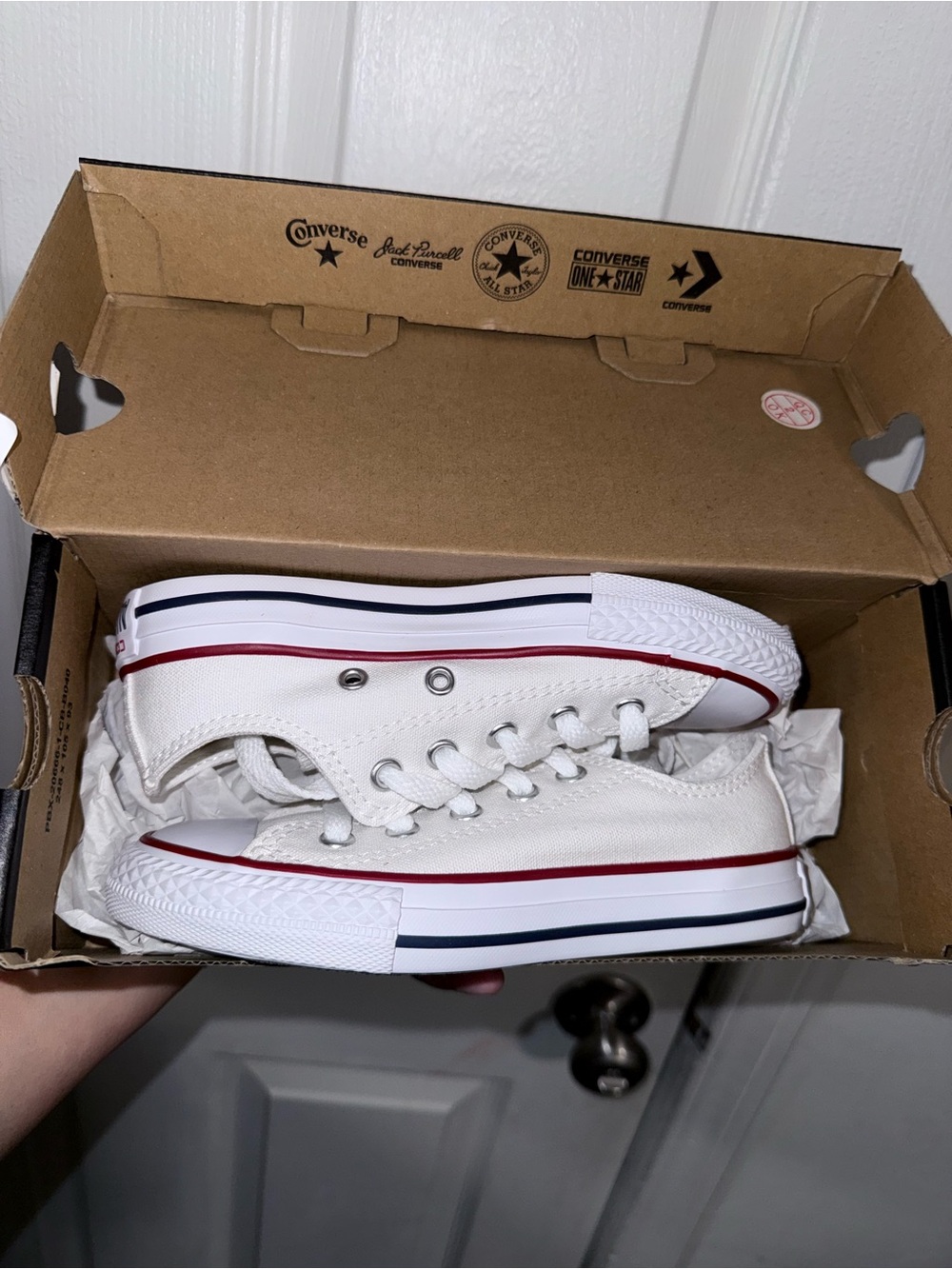 Converse Kids White Low-Top Sneakers with Red & Blue Trim